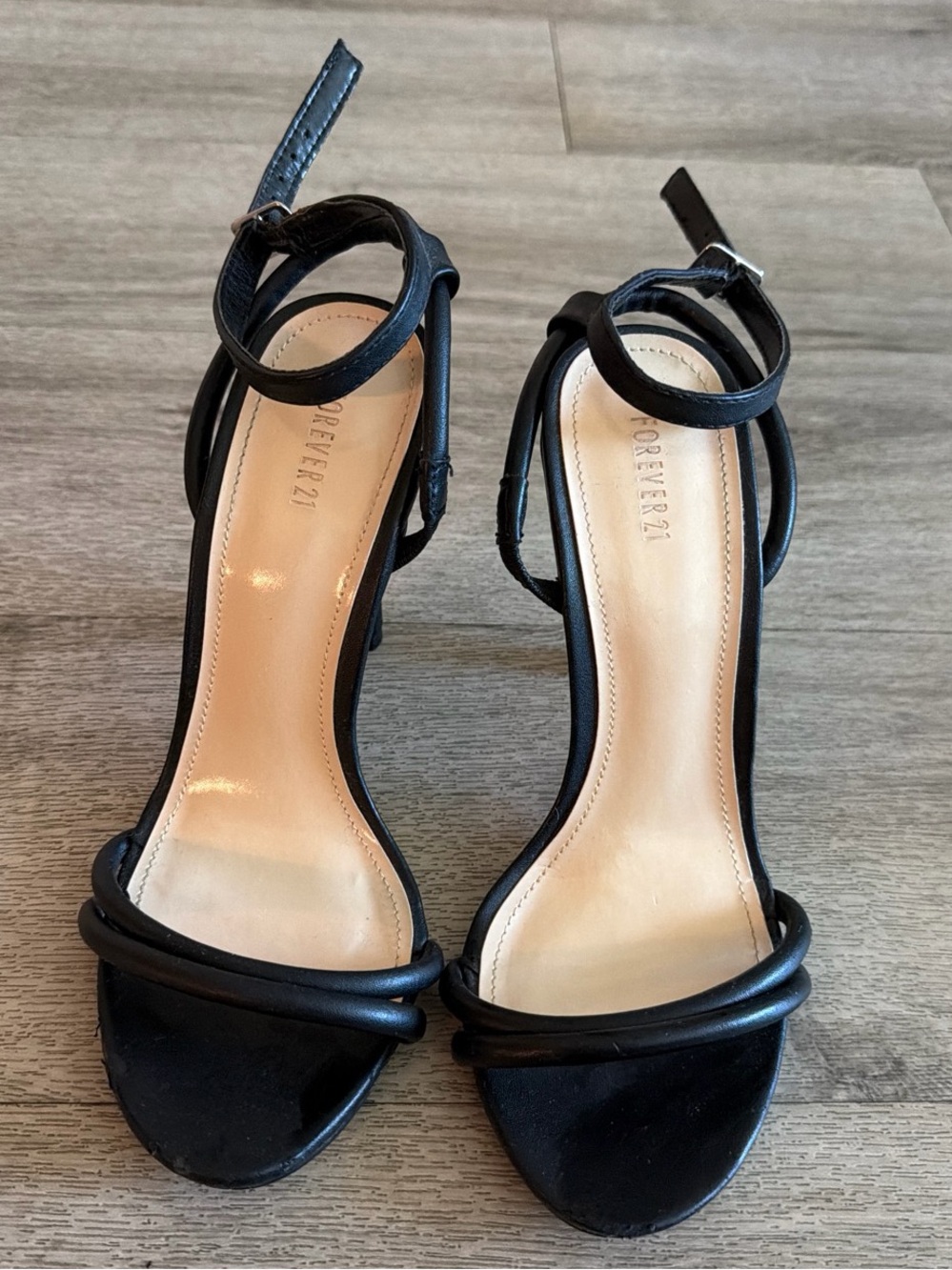 Forever 21 Black Strappy Ankle-Strap Heels